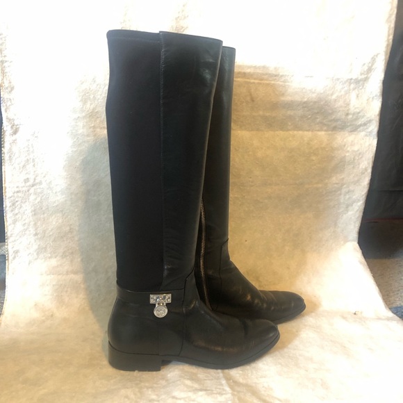 M. Kors size 7 TTS Hamilton tall riding boots black leather & stretch back - Picture 10 of 11